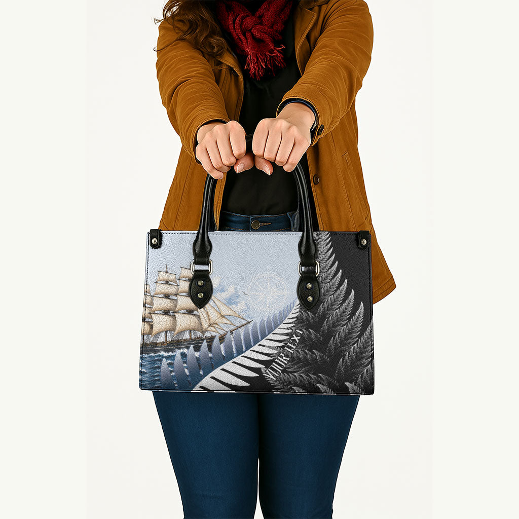 Personalised New Zealand Pakeha Leather Bag Kiwi Silver Fern and Sailing Ship Compass LT14 - Polynesian Pride