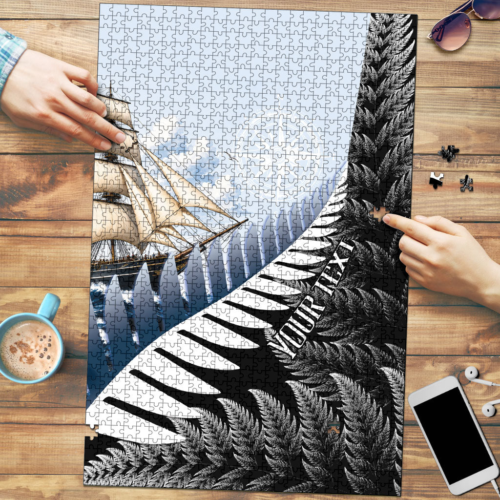 Personalised New Zealand Pakeha Puzzle Kiwi Silver Fern and Sailing Ship Compass LT14 Blue - Polynesian Pride