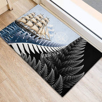 Personalised New Zealand Pakeha Rubber Doormat Kiwi Silver Fern and Sailing Ship Compass LT14 - Polynesian Pride