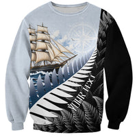 Personalised New Zealand Pakeha Sweatshirt Kiwi Silver Fern and Sailing Ship Compass LT14 Unisex Blue - Polynesian Pride