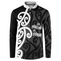 Lil Pakeha Lil Maori New Zealand Button Sweatshirt Kiwi Proud Mangopare Pattern LT14 Black - Polynesian Pride