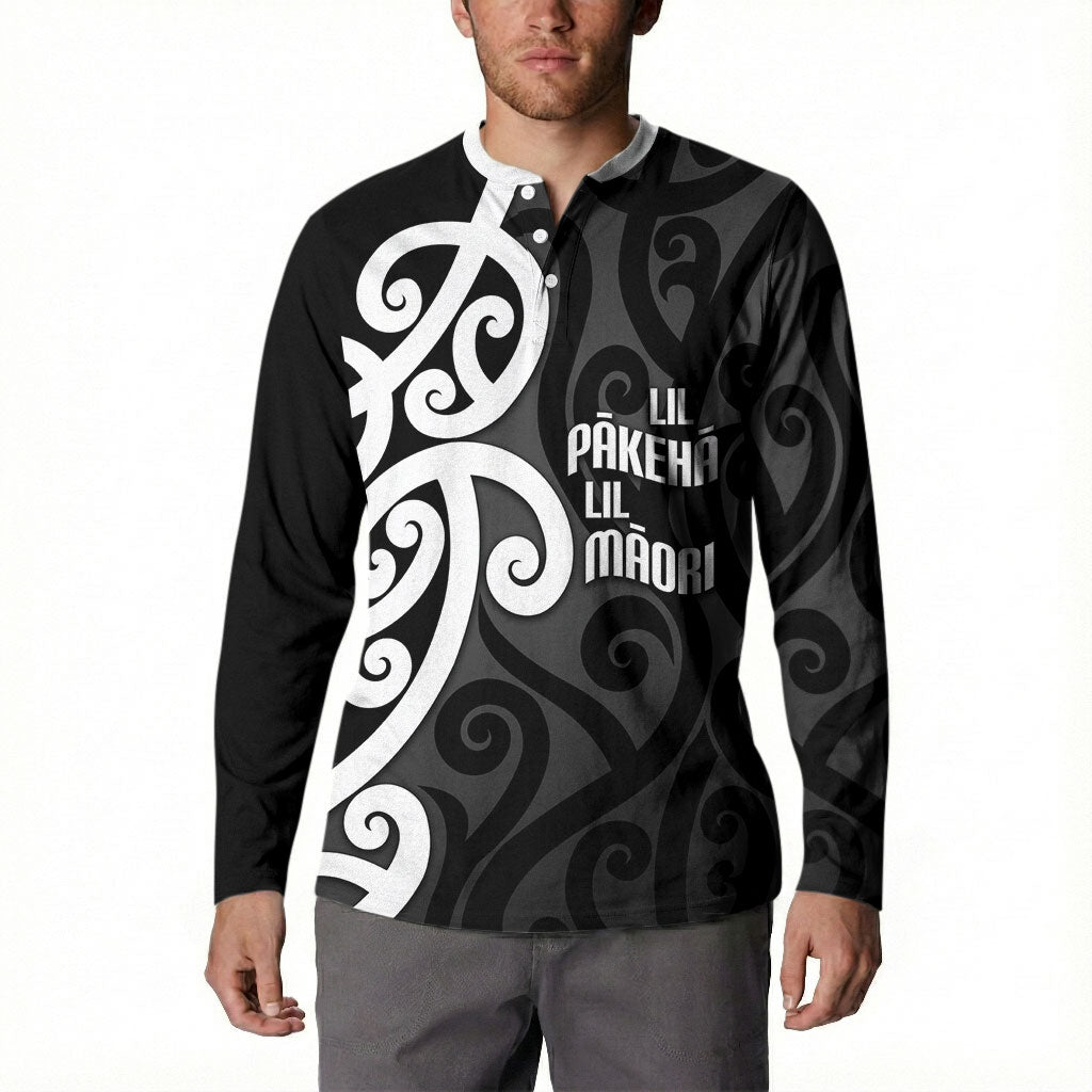 Lil Pakeha Lil Maori New Zealand Button Sweatshirt Kiwi Proud Mangopare Pattern LT14 - Polynesian Pride