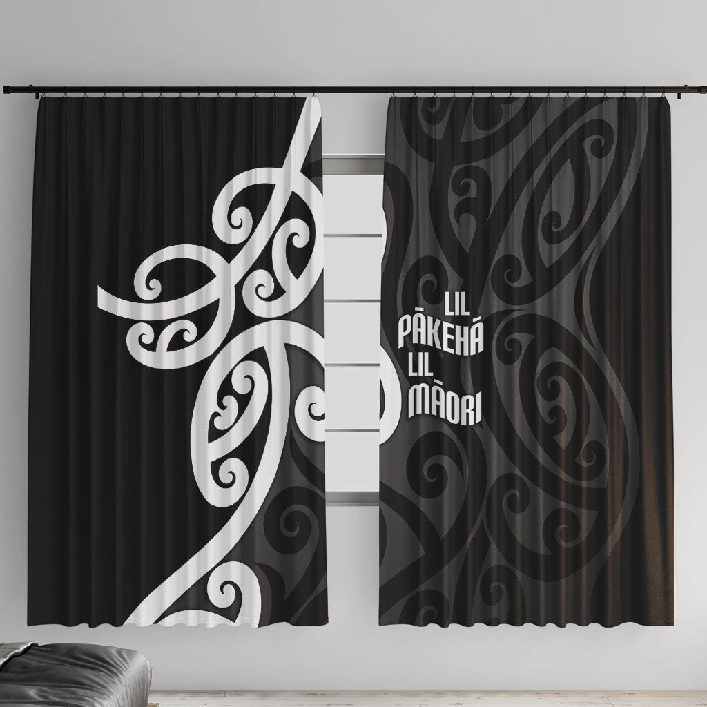 Lil Pakeha Lil Maori New Zealand Window Curtain Kiwi Proud Mangopare Pattern LT14 With Hooks Black - Polynesian Pride