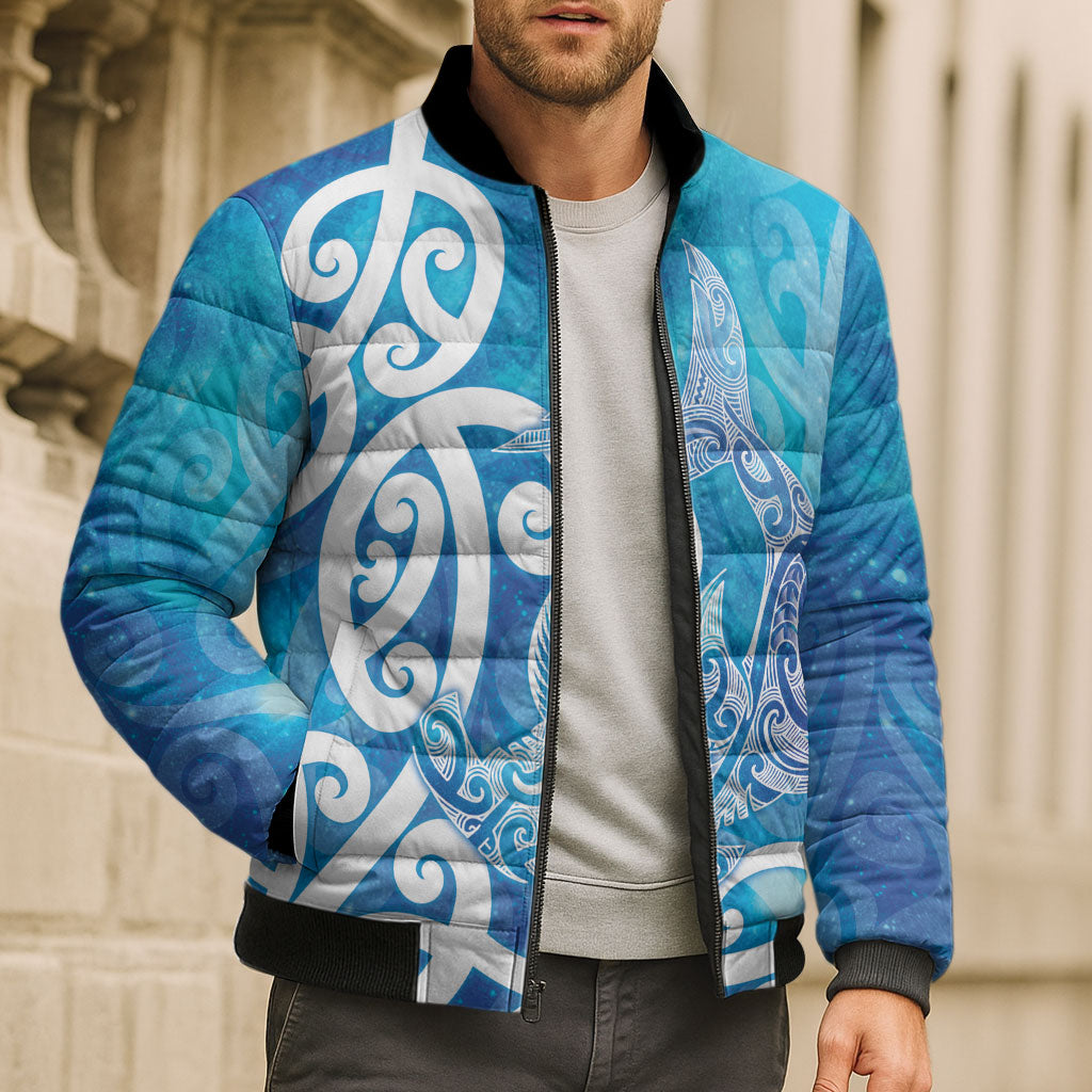 Hammerhead Shark Tattoo New Zealand Bomber Puffer Jacket Maori Galaxy Mangopare Pattern LT14 - Polynesian Pride