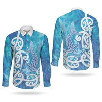Hammerhead Shark Tattoo New Zealand Couples Matching Mermaid Dress and Long Sleeve Button Shirt Maori Galaxy Mangopare Pattern LT14 - Polynesian Pride