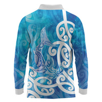 Hammerhead Shark Tattoo New Zealand Long Sleeve Polo Shirt Maori Galaxy Mangopare Pattern LT14 - Polynesian Pride