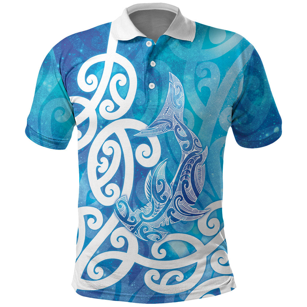 Hammerhead Shark Tattoo New Zealand Polo Shirt Maori Galaxy Mangopare Pattern LT14 Turquoise - Polynesian Pride
