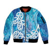 Hammerhead Shark Tattoo New Zealand Sleeve Zip Bomber Jacket Maori Galaxy Mangopare Pattern LT14 Unisex Turquoise - Polynesian Pride