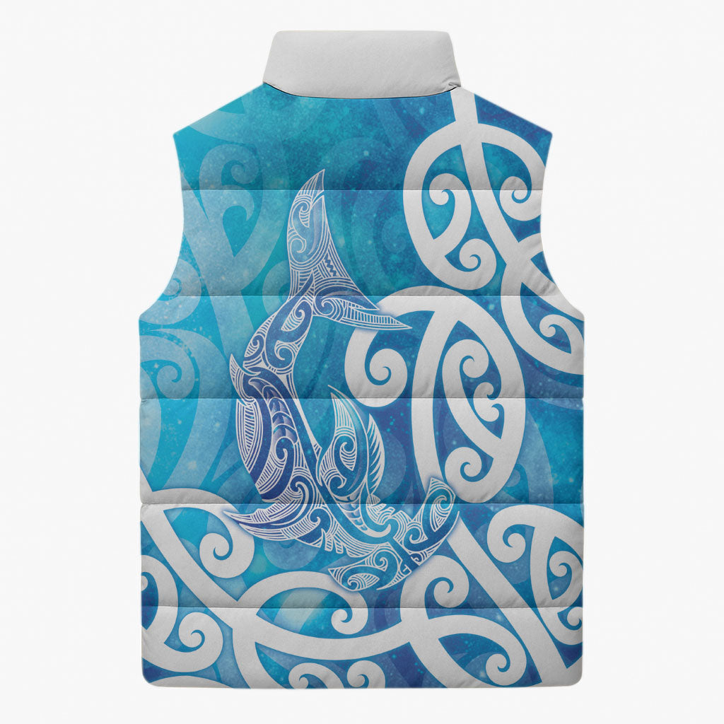 Hammerhead Shark Tattoo New Zealand Sleeveless Puffer Jacket Maori Galaxy Mangopare Pattern LT14 - Polynesian Pride