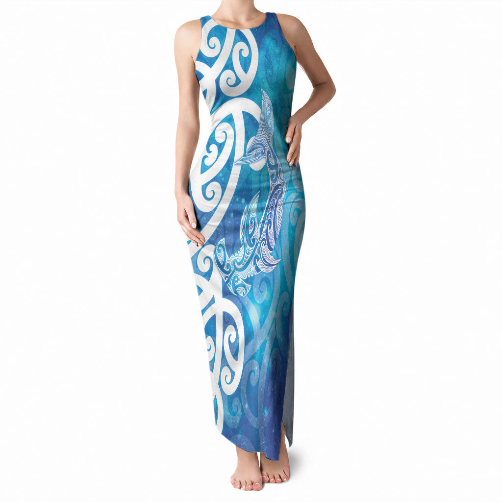 Hammerhead Shark Tattoo New Zealand Tank Maxi Dress Maori Galaxy Mangopare Pattern LT14 Women Turquoise - Polynesian Pride