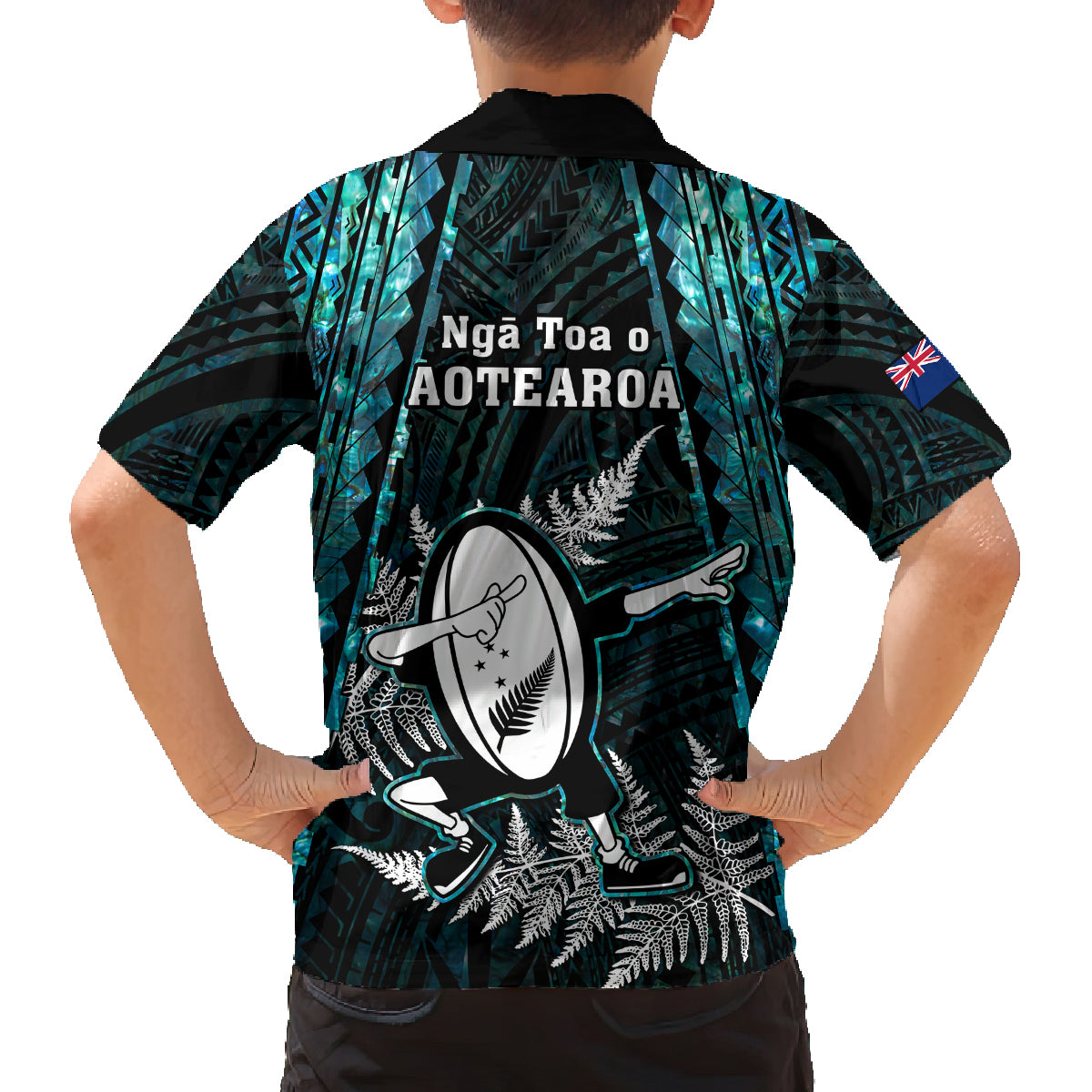 New Zealand Silver Fern Rugby Family Matching Tank Maxi Dress and Hawaiian Shirt Aotearoa All Black Dabbing Ball With Maori Paua Shell LT14 - Polynesian Pride