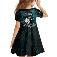 New Zealand Silver Fern Rugby Kid Short Sleeve Dress Aotearoa All Black Dabbing Ball With Maori Paua Shell LT14 - Polynesian Pride