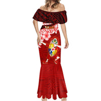 Custom Tonga Rugby Mermaid Dress Ikale Tahi Tongan Ngatu Pattern With Dabbing Ball LT14 - Polynesian Pride