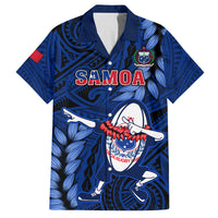 Samoa Rugby Family Matching Off Shoulder Maxi Dress and Hawaiian Shirt Manu Samoa Ula Fala Dabbing Ball Polynesian Blue Version LT14 Dad's Shirt - Short Sleeve Blue - Polynesian Pride