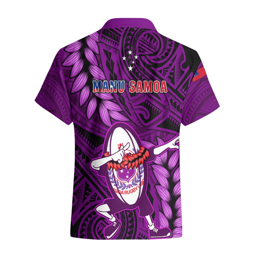 Samoa Rugby Hawaiian Shirt Manu Samoa Ula Fala Dabbing Ball Polynesian Purple Version LT14 - Polynesian Pride