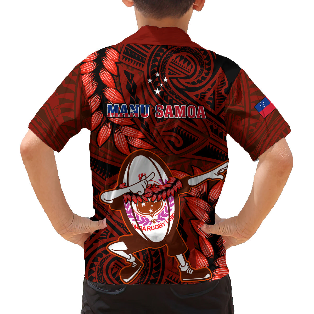 Samoa Rugby Family Matching Long Sleeve Bodycon Dress and Hawaiian Shirt Manu Samoa Ula Fala Dabbing Ball Polynesian Red Version LT14 - Polynesian Pride