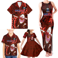 Samoa Rugby Family Matching Tank Maxi Dress and Hawaiian Shirt Manu Samoa Ula Fala Dabbing Ball Polynesian Red Version LT14 Red - Polynesian Pride