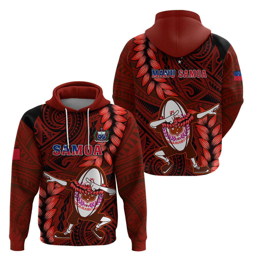 Samoa Rugby Hoodie Manu Samoa Ula Fala Dabbing Ball Polynesian Red Version LT14 - Polynesian Pride