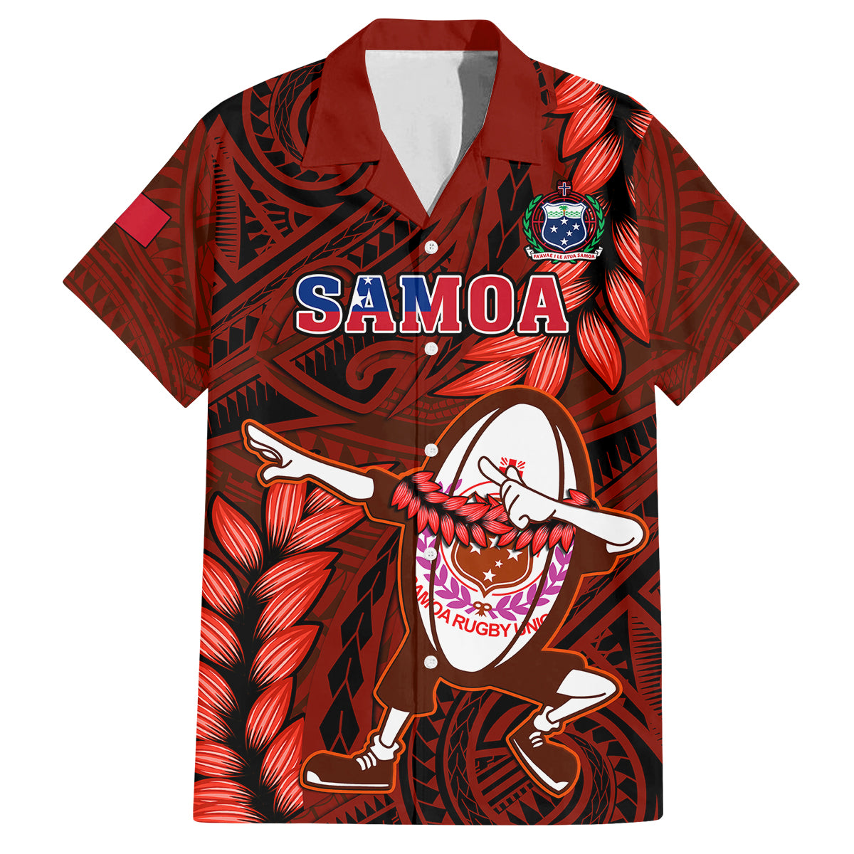 Samoa Rugby Kid Hawaiian Shirt Manu Samoa Ula Fala Dabbing Ball Polynesian Red Version LT14 Kid Red - Polynesian Pride
