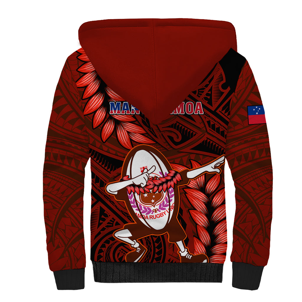 Samoa Rugby Sherpa Hoodie Manu Samoa Ula Fala Dabbing Ball Polynesian Red Version LT14 - Polynesian Pride