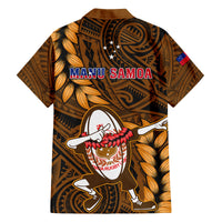 Samoa Rugby Family Matching Short Sleeve Bodycon Dress and Hawaiian Shirt Manu Samoa Ula Fala Dabbing Ball Polynesian Gold Version LT14 - Polynesian Pride