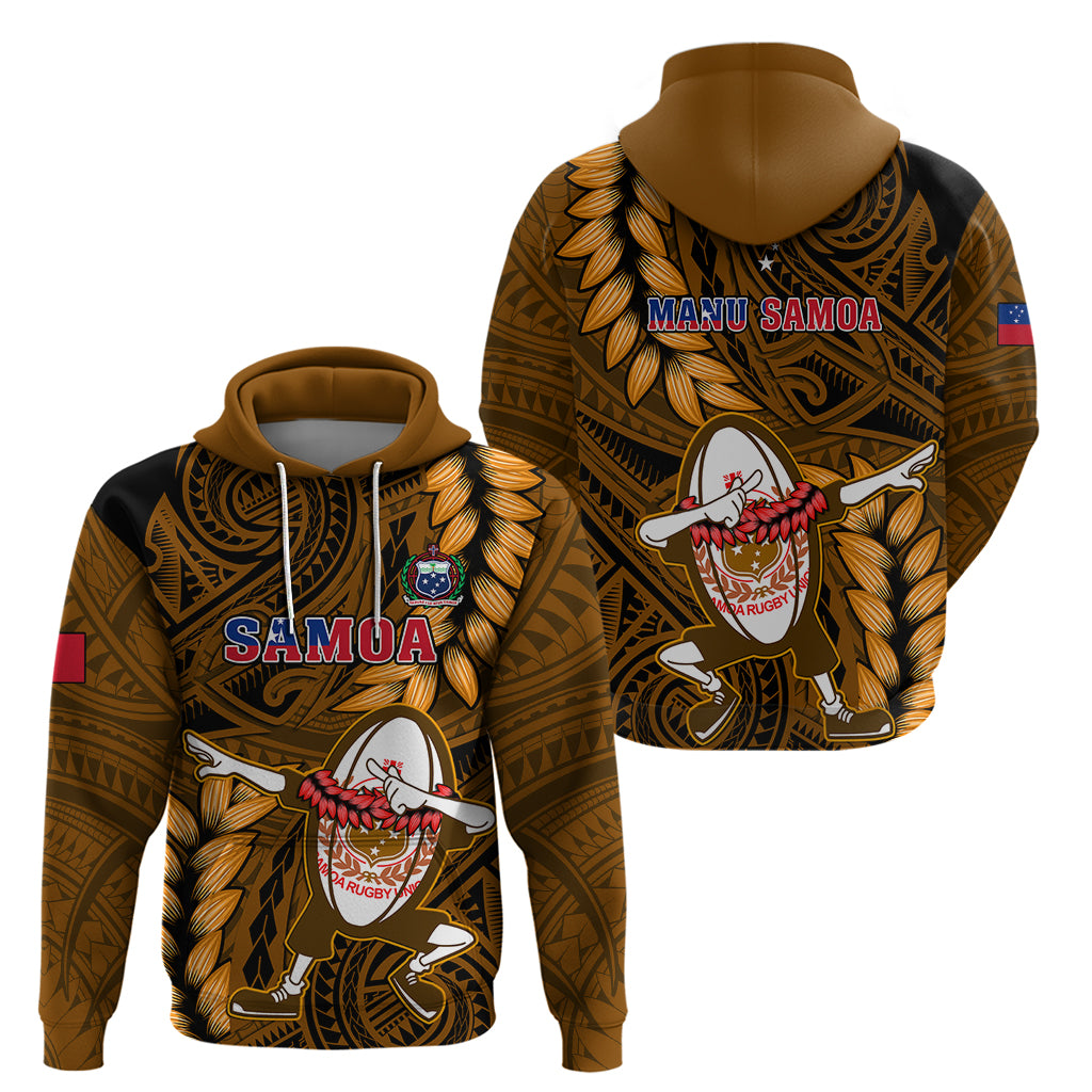 Samoa Rugby Hoodie Manu Samoa Ula Fala Dabbing Ball Polynesian Gold Version LT14 - Polynesian Pride