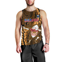 Samoa Rugby Men Tank Top Manu Samoa Ula Fala Dabbing Ball Polynesian Gold Version LT14 - Polynesian Pride