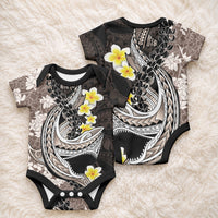 Brown and Black Hawaii Shark Tattoo Baby Onesie Puakenikeni Lei Plumeria Polynesian Pattern
