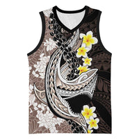 Brown and Black Hawaii Shark Tattoo Basketball Jersey Puakenikeni Lei Plumeria Polynesian Pattern LT14 Unisex Black - Polynesian Pride