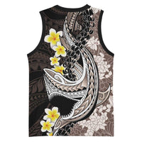 Brown and Black Hawaii Shark Tattoo Basketball Jersey Puakenikeni Lei Plumeria Polynesian Pattern LT14 - Polynesian Pride