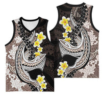 Brown and Black Hawaii Shark Tattoo Basketball Jersey Puakenikeni Lei Plumeria Polynesian Pattern LT14 - Polynesian Pride