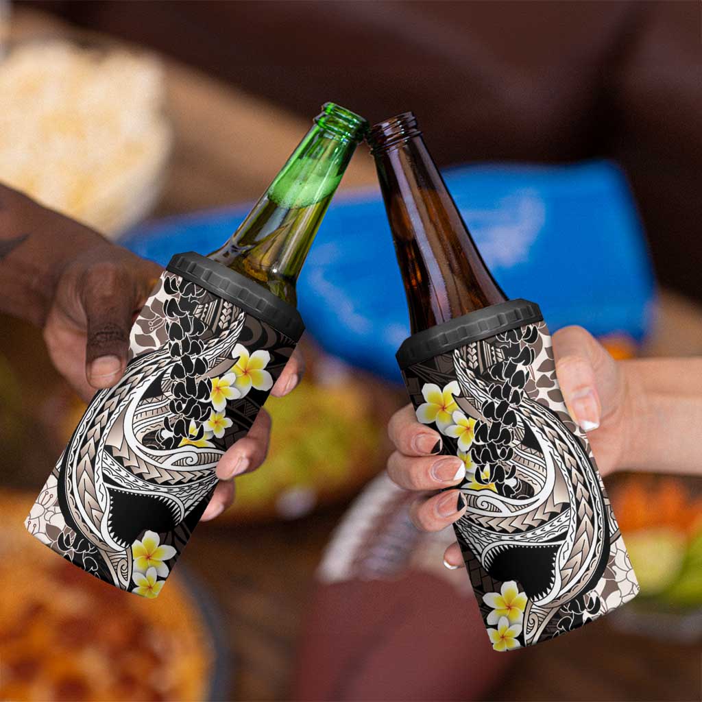 Brown and Black Hawaii Shark Tattoo 4 in 1 Can Cooler Tumbler Puakenikeni Lei Plumeria Polynesian Pattern LT14 - Polynesian Pride