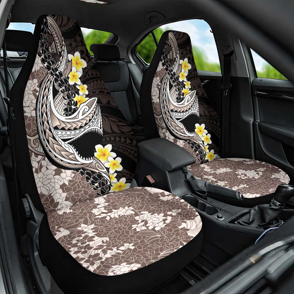 Brown and Black Hawaii Shark Tattoo Car Seat Cover Puakenikeni Lei Plumeria Polynesian Pattern LT14 One Size Black - Polynesian Pride