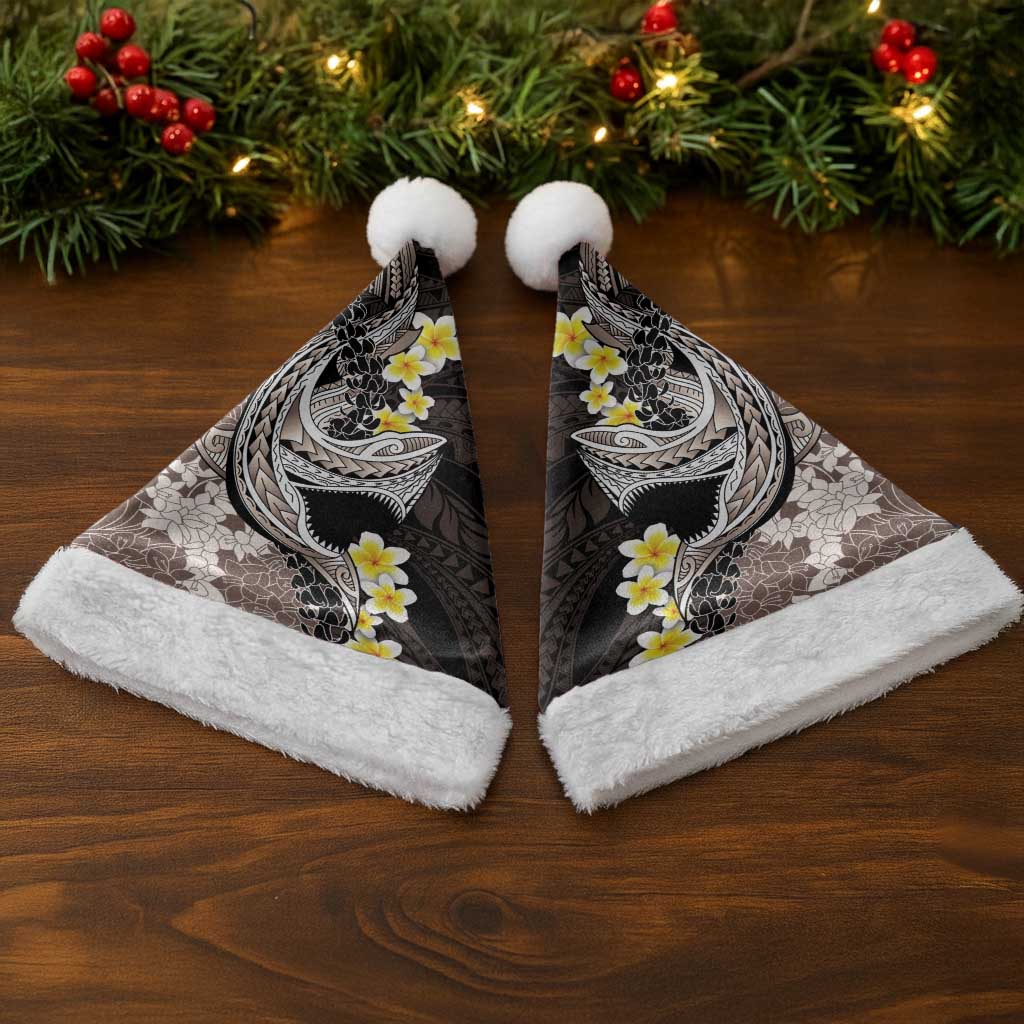 Brown and Black Hawaii Shark Tattoo Christmas Santa Hat Puakenikeni Lei Plumeria Polynesian Pattern - Polynesian Pride