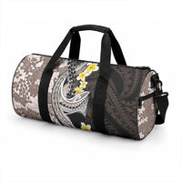 Brown and Black Hawaii Shark Tattoo Duffle Bag Puakenikeni Lei Plumeria Polynesian Pattern