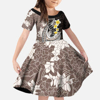 Brown and Black Hawaii Shark Tattoo Family Matching Mermaid Dress and Hawaiian Shirt Puakenikeni Lei Plumeria Polynesian Pattern LT14 Daughter's Dress Black - Polynesian Pride