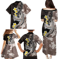 Brown and Black Hawaii Shark Tattoo Family Matching Puletasi and Hawaiian Shirt Puakenikeni Lei Plumeria Polynesian Pattern LT14 - Polynesian Pride