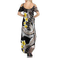 Brown and Black Hawaii Shark Tattoo Family Matching Summer Maxi Dress and Hawaiian Shirt Puakenikeni Lei Plumeria Polynesian Pattern LT14 - Polynesian Pride