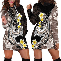Brown and Black Hawaii Shark Tattoo Hoodie Dress Puakenikeni Lei Plumeria Polynesian Pattern LT14 - Polynesian Pride