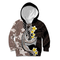 Brown and Black Hawaii Shark Tattoo Kid Hoodie Puakenikeni Lei Plumeria Polynesian Pattern LT14 Hoodie Black - Polynesian Pride