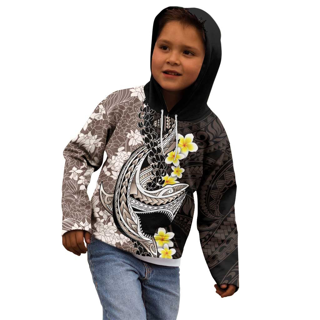 Brown and Black Hawaii Shark Tattoo Kid Hoodie Puakenikeni Lei Plumeria Polynesian Pattern LT14 - Polynesian Pride