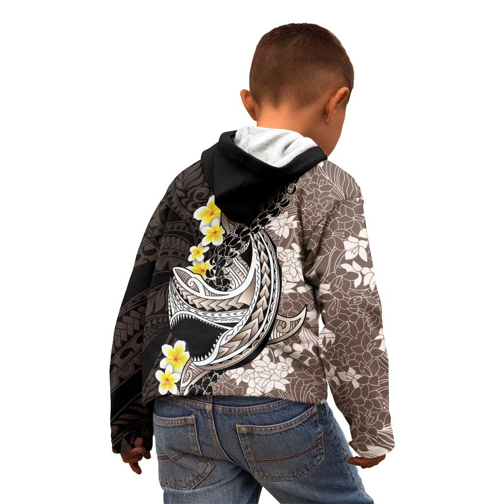 Brown and Black Hawaii Shark Tattoo Kid Hoodie Puakenikeni Lei Plumeria Polynesian Pattern LT14 - Polynesian Pride