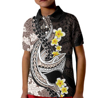 Brown and Black Hawaii Shark Tattoo Kid Polo Shirt Puakenikeni Lei Plumeria Polynesian Pattern LT14 Kid Black - Polynesian Pride
