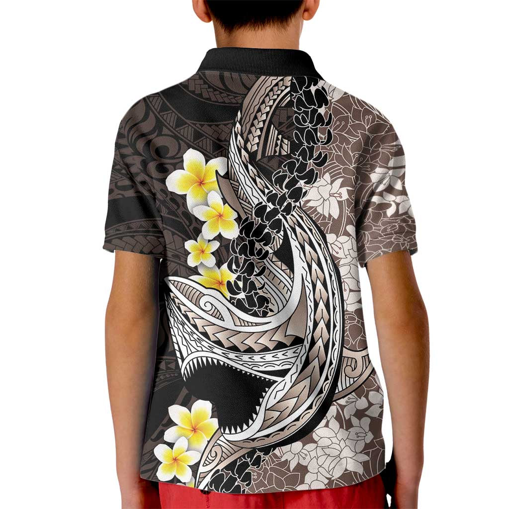 Brown and Black Hawaii Shark Tattoo Kid Polo Shirt Puakenikeni Lei Plumeria Polynesian Pattern LT14 - Polynesian Pride