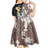 Brown and Black Hawaii Shark Tattoo Kid Short Sleeve Dress Puakenikeni Lei Plumeria Polynesian Pattern LT14 - Polynesian Pride