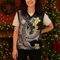 Brown and Black Hawaii Shark Tattoo Christmas Knitted V-Neck Vest Puakenikeni Lei Plumeria Polynesian Pattern LT14 - Polynesian Pride