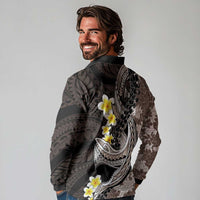 Brown and Black Hawaii Shark Tattoo Long Sleeve Polo Shirt Puakenikeni Lei Plumeria Polynesian Pattern LT14 - Polynesian Pride