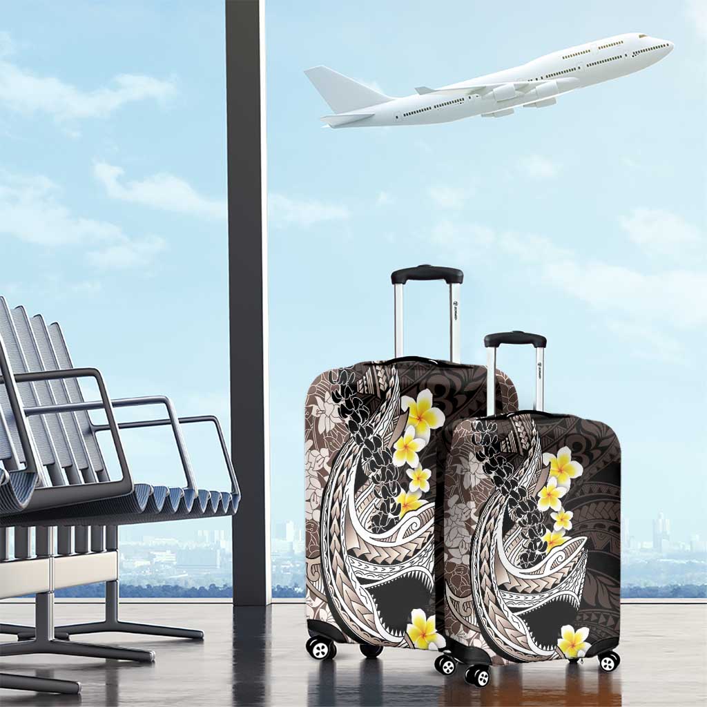 Brown and Black Hawaii Shark Tattoo Luggage Cover Puakenikeni Lei Plumeria Polynesian Pattern LT14 - Polynesian Pride