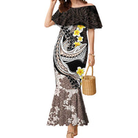 Brown and Black Hawaii Shark Tattoo Mermaid Dress Puakenikeni Lei Plumeria Polynesian Pattern LT14 Women Black - Polynesian Pride