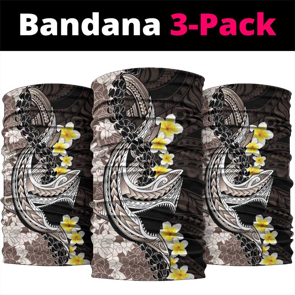 Brown and Black Hawaii Shark Tattoo Neck Gaiter Puakenikeni Lei Plumeria Polynesian Pattern - Polynesian Pride